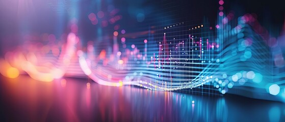 Fototapeta premium Abstract digital wave, radiant colors, modern technology background, glowing light effect, data visualization, futuristic interface concept.