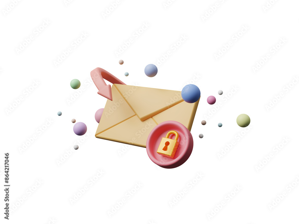 Poster email protection icon floating on transparent background. mail security icon, lock mail, security en