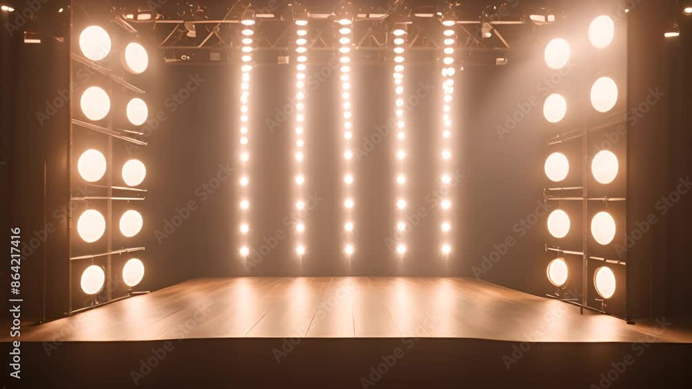 Poster empty stage with bright lights generative ai