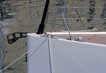 The bow of a sailing boat