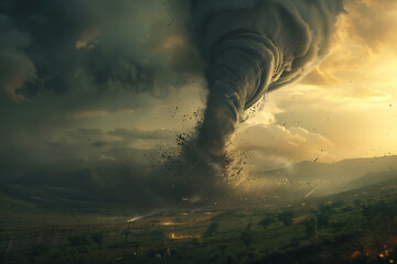 Fierce tornadoes, characterized by their twisting columns of air, wreak havoc across landscapes with powerful winds and destructive force.