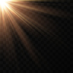 Shining golden star. Light Effect Bright Star, Christmas Star. Gold glowing light explodes. Vector transparent sunlight with special lens flare effect. Flash light effect with special lens. 