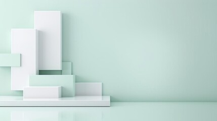Modern minimalist geometric shapes in white and pastel green against a plain background, representing clean and simple design concepts.
