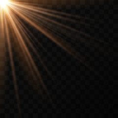 Shining golden star. Light Effect Bright Star, Christmas Star. Gold glowing light explodes. Vector transparent sunlight with special lens flare effect. Flash light effect with special lens. 