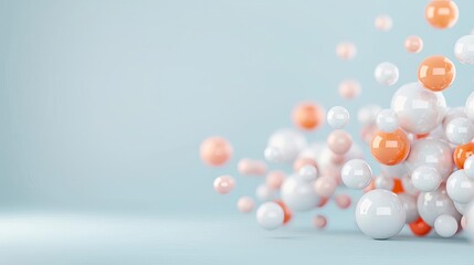 Abstract composition of orange and white spheres on a light blue background, perfect for modern and minimalistic artistic designs.