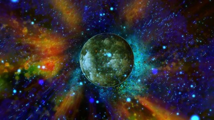 bright, fiery planet rotating in deep space  © Olga