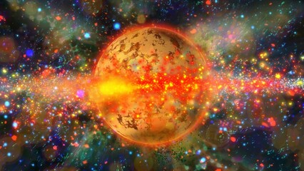 bright, fiery planet rotating in deep space  © Olga