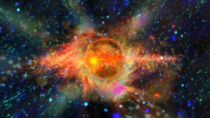 bright, fiery planet rotating in deep space  © Olga