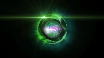 Futuristic magic sparkling circle glows in space.
