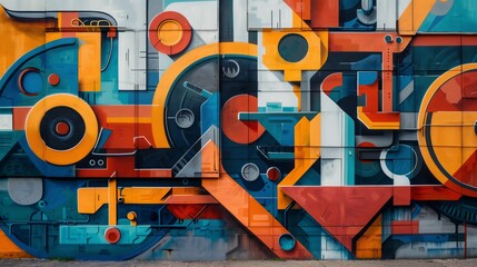 Colorful geometric background with abstract shapes and vibrant colors, blending circles, lines, and blocks to create a dynamic visual experience