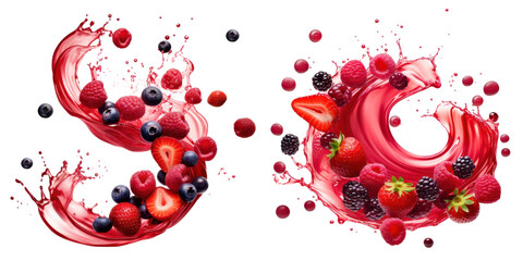 red juice swirl and mix berry isolated on a transparent background
