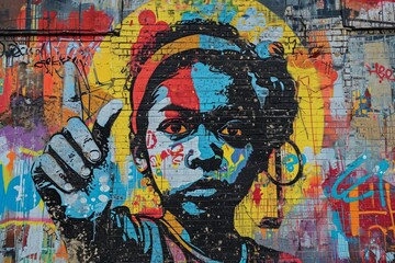 Fototapeta premium Urban Street Art Portrait of a Child with Vibrant Colors and Artistic Expression for Wall Decor and Graphic Design