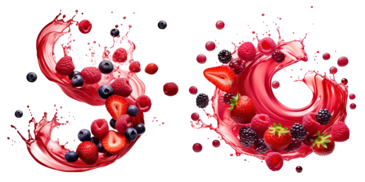 red juice swirl and mix berry isolated on a transparent background