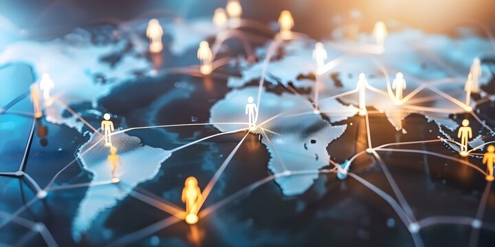 Analyzing data exchange customer connections HR recruitment global outsourcing teamwork strategy. Concept Data Analysis, Customer Connections, HR Recruitment, Global Outsourcing, Teamwork Strategy