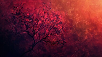 Abstract background with jagged tree shapes and a maroon to scarlet gradient