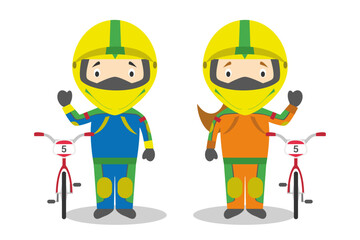 Sports vector illustrations: Cycling BMX male and female cartoon characters