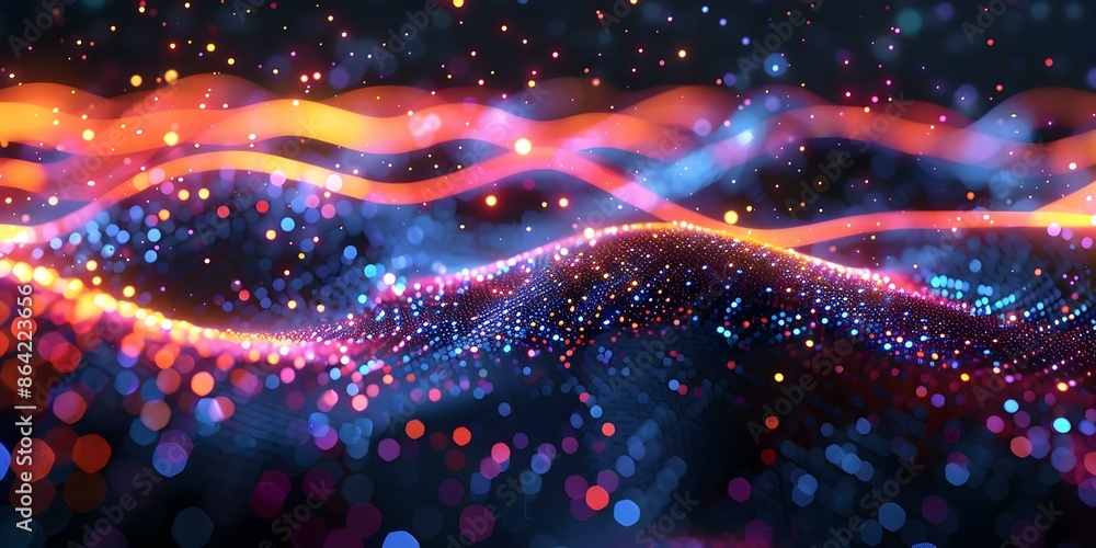 Aufkleber colorful abstract digital neural network connection lines with glowing dots. concept abstract art, n