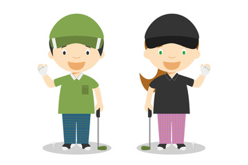 Sports vector illustrations: Golf male and female cartoon characters