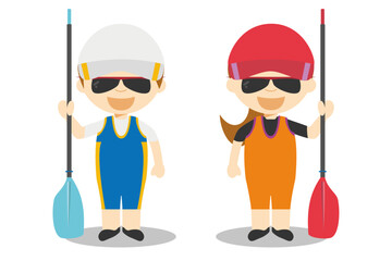 Sports vector illustrations: Rowing male and female cartoon characters