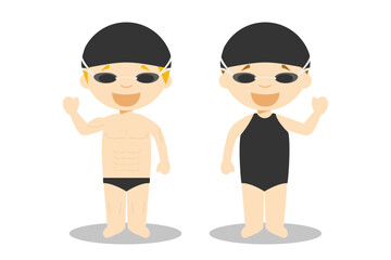 Sports vector illustrations: Swimming male and female cartoon characters