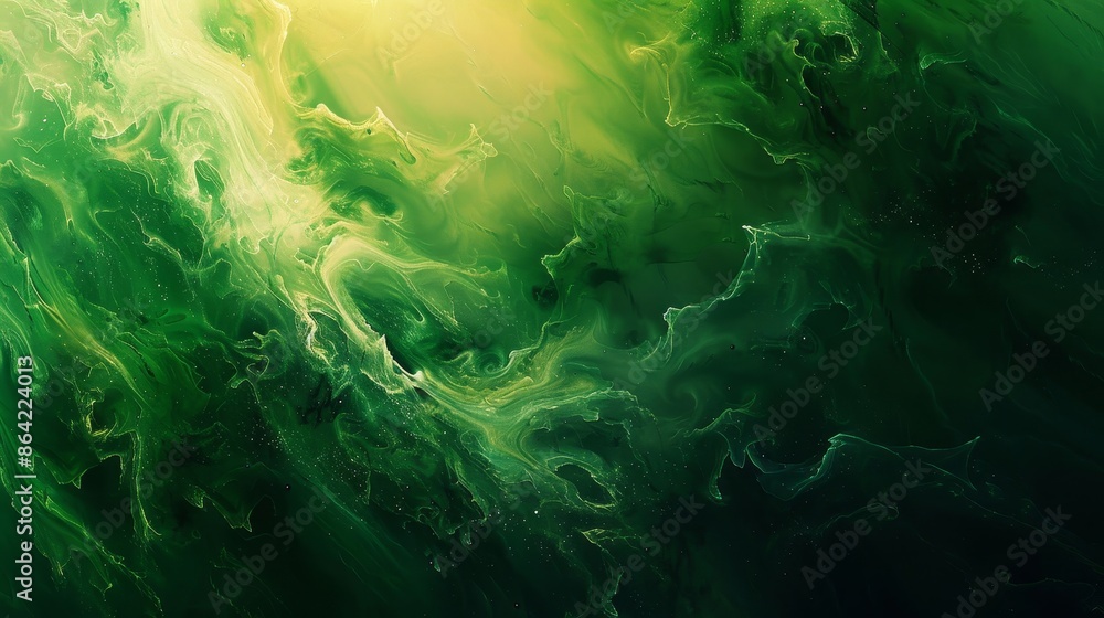 Wall mural ethereal background with swirling brushstrokes and a dark emerald to lime gradient