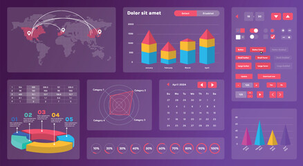 A modern set of UI elements that includes various graphic components for creating interfaces. Creation of business applications or websites focused on collecting and processing information.