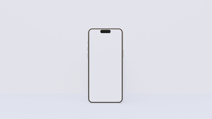 Realistic smartphone mockup on a white background. 3d mobile phone with blank white screen. Modern cell phone template. Illustration of device 3d blank screen.