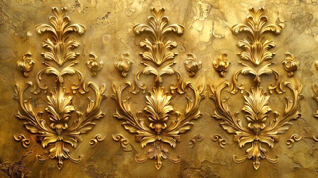 A regal gold background with an intricate filigree design, in shades of antique gold This ornate pattern adds a touch of elegance and opulence, perfect for luxury brand identities