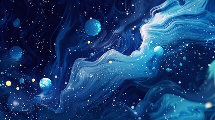 Thick bold strokes and glowing orbs with navy-sky gradient in abstract background