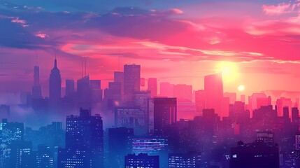 Fototapeta premium Breathtaking Dawn Cityscape of a Modern Vibrant Metropolis