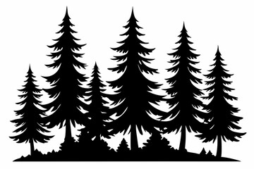 Fototapeta premium Fir trees silhouettes, Pine tree silhouettes vector, Vintage trees and forest silhouettes