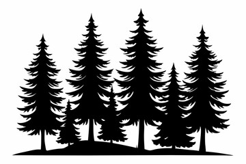 Obraz premium Fir trees silhouettes, Pine tree silhouettes vector, Vintage trees and forest silhouettes