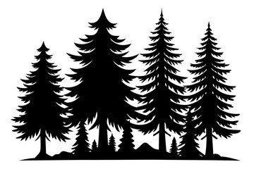 Obraz premium Fir trees silhouettes, Pine tree silhouettes vector, Vintage trees and forest silhouettes