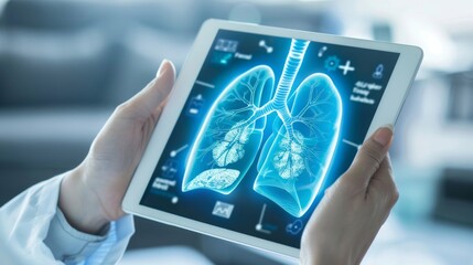 transparent tablet display showing respiratory syndrome (lung)
