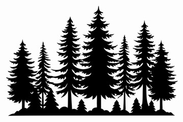 Obraz premium Fir trees silhouettes, Pine tree silhouettes vector, Vintage trees and forest silhouettes