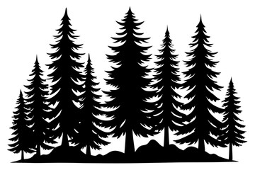 Fototapeta premium Fir trees silhouettes, Pine tree silhouettes vector, Vintage trees and forest silhouettes