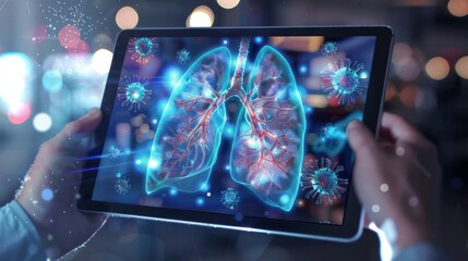 transparent tablet display showing respiratory syndrome (lung)