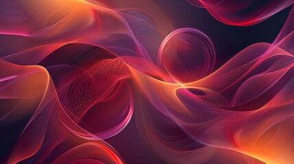 Fototapeta premium Luminous design with swirling patterns glowing orbs and maroon-crimson gradient