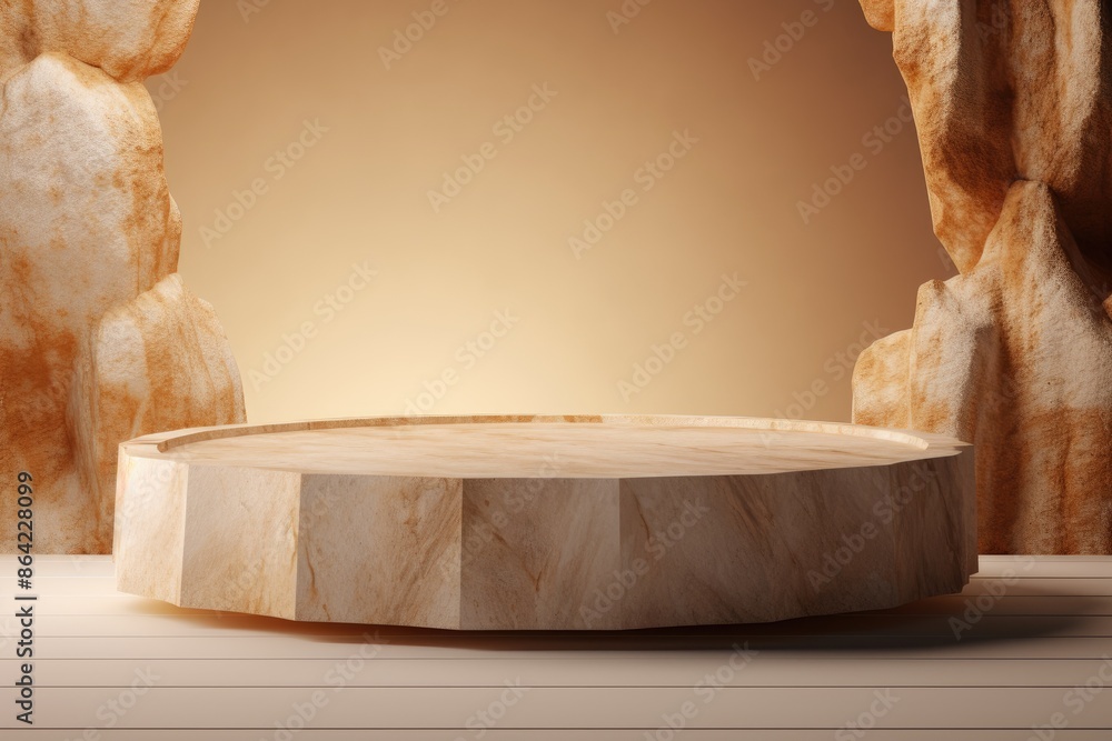 Poster empty stone platform eco podium minimalist beige abstract background for product display presentatio