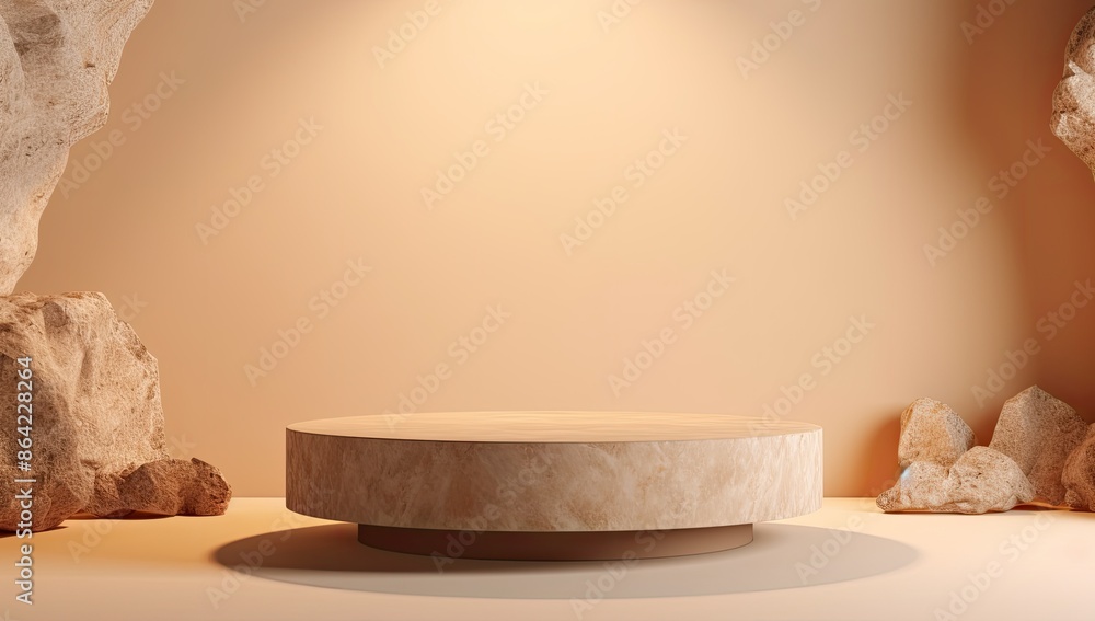 Poster empty stone platform eco podium minimalist beige abstract background for product display presentatio