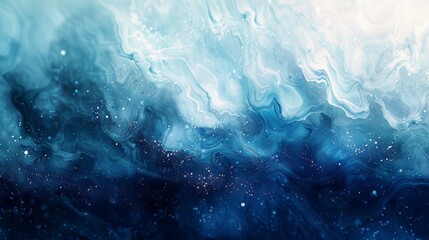 Abstract scene with watercolor brushstrokes blue gradient backdrop shimmering light