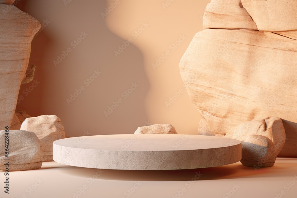 Poster empty stone platform eco podium minimalist beige abstract background for product display presentatio