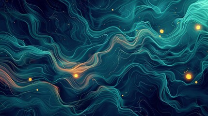 Swirling patterns reminiscent of yukata dark indigo to bright teal gradient backdrop