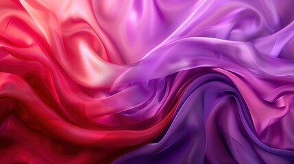 Fototapeta premium Close-up of satin fabric with a flowing gradient transitioning from red to purple, showcasing luxurious texture and color.