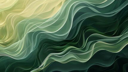 Obraz premium Tranquil background with flowing wavy patterns and gradient of green to olive