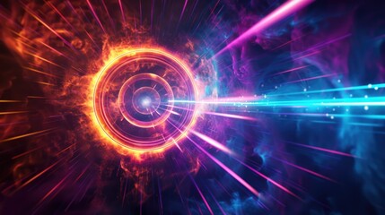 Abstract Target. Futuristic Concept of Laser Beams and Searchlight on Neon Target Background