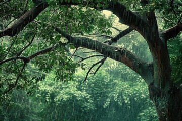 Fototapeta premium Wide Tree. Majestic Big Tree in Rainforest with Lush Green Leaves