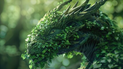 Dragon Green. Mythology of a Legendary Forest Dragon with Nature Surrounding