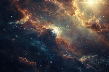 Fototapeta premium Outer Space Fantasy. Stunning Nebula Background with Glowing Stars and Planets