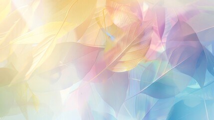 Rainbow leaf shapes with soft light beams on a serene background